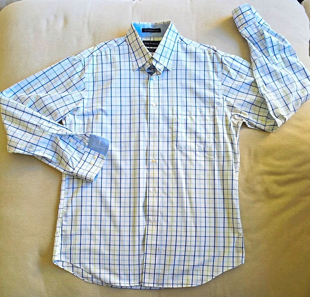 Paul Fredrick Men's Tailored Non-Iron Cotton Check Dress Shirt 15.5 35